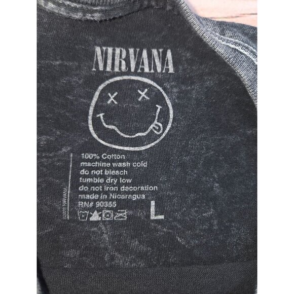 Nirvana Washed Black T-Shirt Large Yellow Smiley Logo - Picture 5 of 7